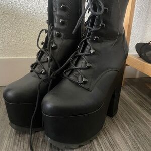 Black Platform Heeled Combat Boots